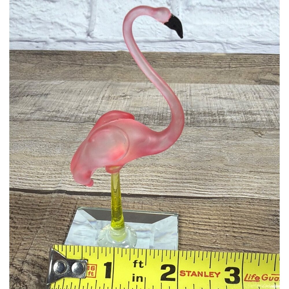 Vintage Pink Flamingo Hand Blown Frosted Art Glass Mirror Base Repair or Parts - Picture 3 of 12